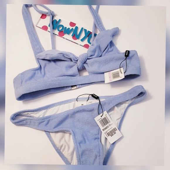 New $200 SUBOO x Anthro Blue Bow Bikini Set M L - Picture 3 of 10